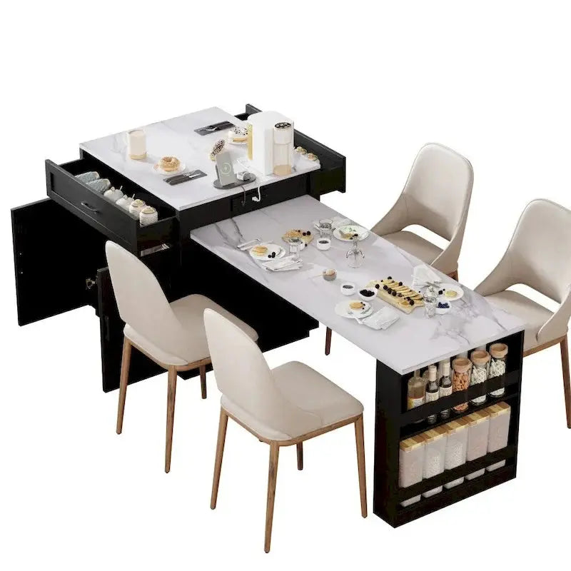 Wooden Extendable Kitchen Island for 4–6 People with Dual Storage Compartments