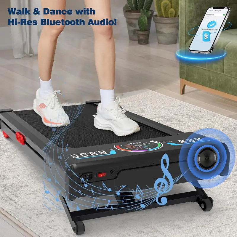 Smart Walking Pad Treadmill – 12% Auto-Incline, 450 lb Capacity, RGB LED Display & Bluetooth Speaker Integration