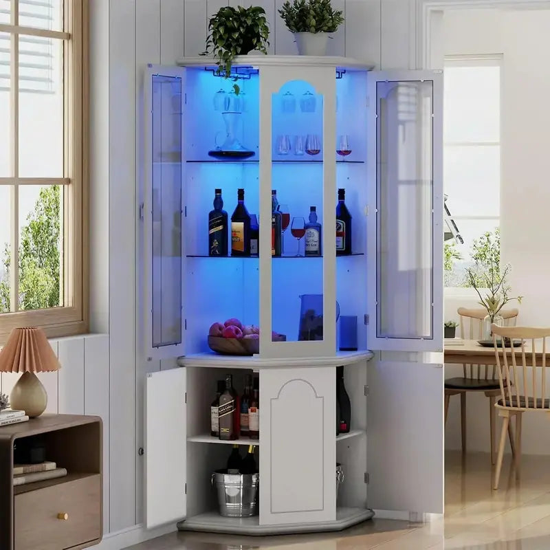 Modern Corner Wine Storage Cabinet – Tall LED-Lit Design for Home Bars and Dedicated Cellars