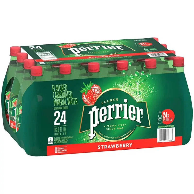 Perrier Strawberry Flavored Sparkling Water, 16.9 FL OZ Bottles, 24 Pack, Zero Calories