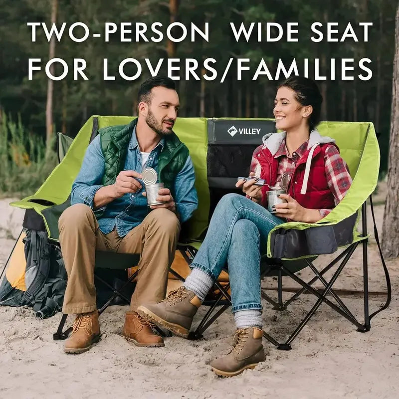 Heavy-Duty Double Loveseat Camping Chair – Extra-Wide Padded Folding Sofa for Two, Portable & Durable