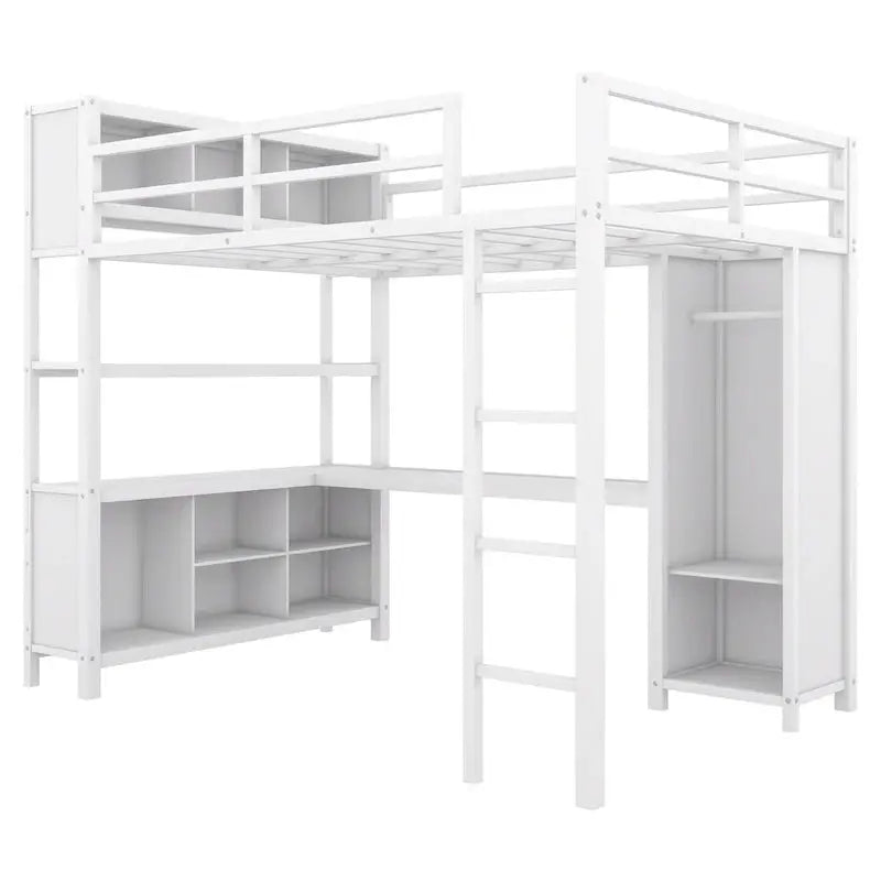 Industrial-Style Loft Bed – Full-Size Metal Frame with Integrated Desk and Wardrobe