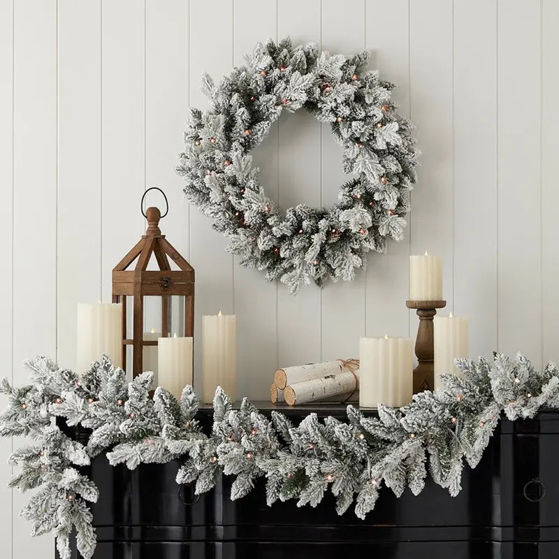 Seasonal LLC 6ft Flocked Pine Garland with RGBW LED Lights, Remote Control, Battery Operated, Indoor/Outdoor