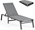 Foldable Aluminum Chaise Lounge – Tool-Free Assembly, 5-Position Adjustable Backrest for Poolside, Beach or Patio, Black
