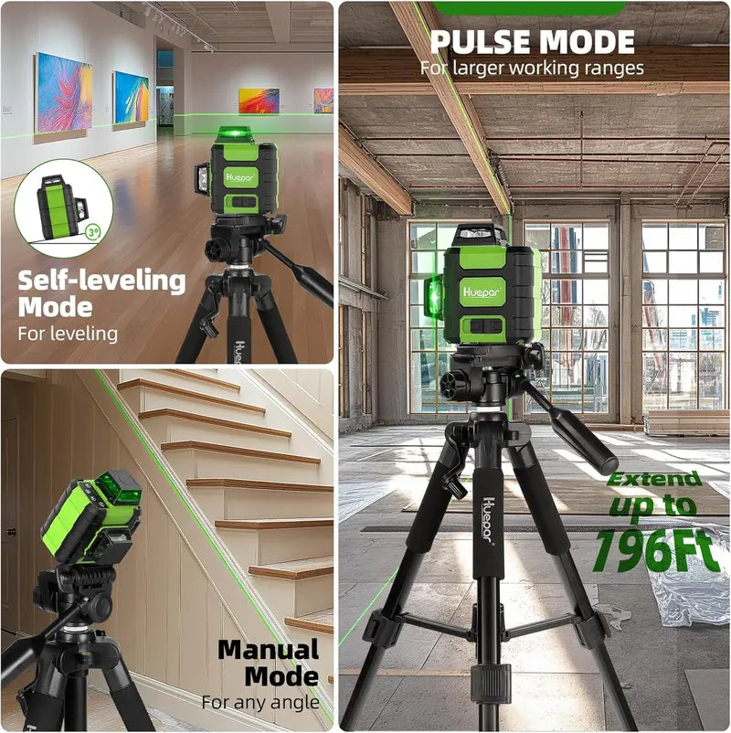 Huepar 360° Self-Leveling Laser Level – Rechargeable Rotary Tool with Tripod Mount & Bright Line Projection