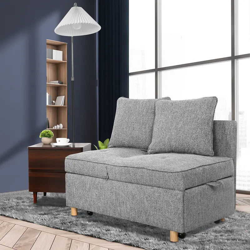 SEJOV 4-in-1 Convertible Sofa Bed with Adjustable Backrest & Linen Fabric for Small Spaces