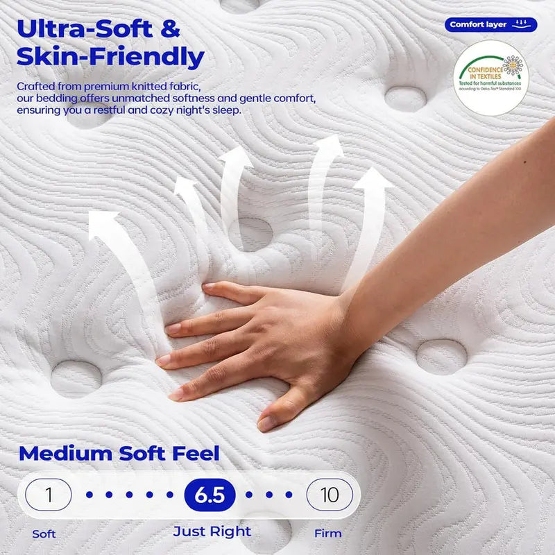 King-Size 14-Inch Hybrid Mattress – Medium-Firm Support with Layered Foam & Pocketed Coil System