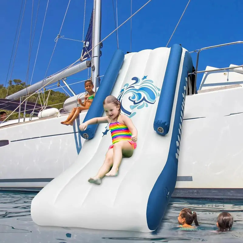 Inflatable Pontoon Boat Water Slide — Backyard or Poolside Fun for Kids, Includes Electric Pump & Carry Bag