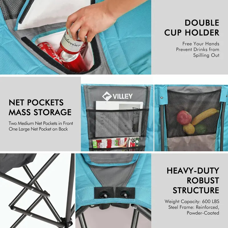 Heavy-Duty Double Loveseat Camping Chair – Extra-Wide Padded Folding Sofa for Two, Portable & Durable