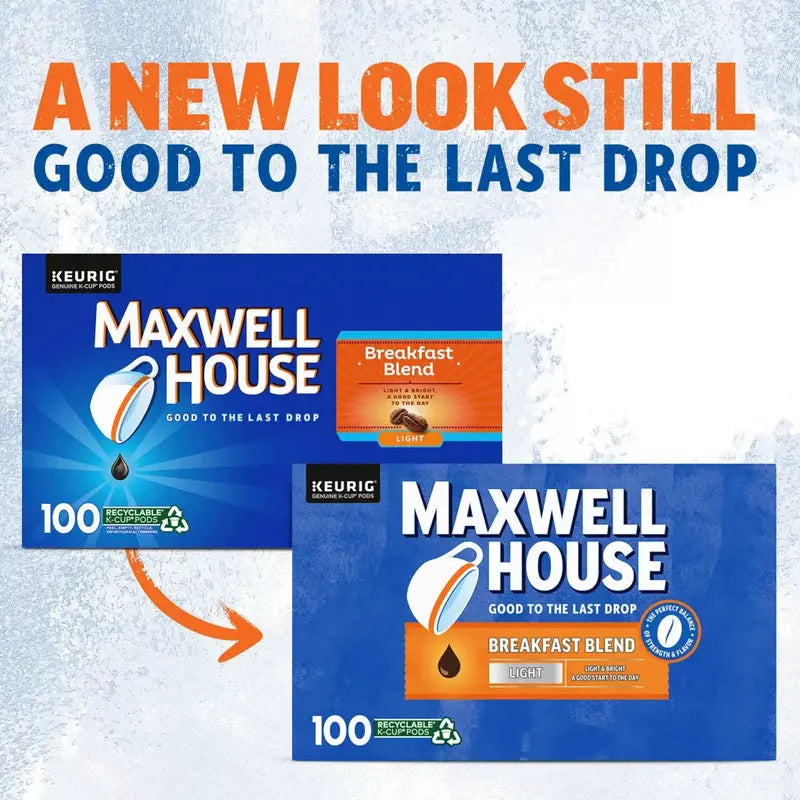 Maxwell House Breakfast Blend Light Roast Coffee Pods, 100 K-Cups, Kosher Certified