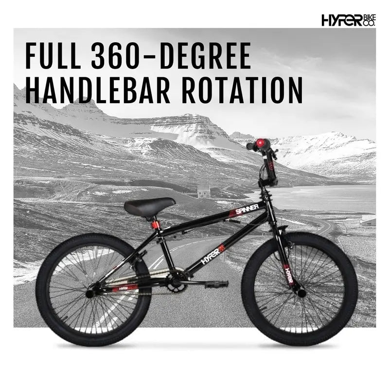 Hyper Bicycle 20-Inch Boys' BMX Bike – Spinner Style, Matte Black Finish