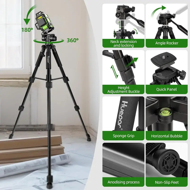 Huepar 360° Self-Leveling Laser Level – Rechargeable Rotary Tool with Tripod Mount & Bright Line Projection