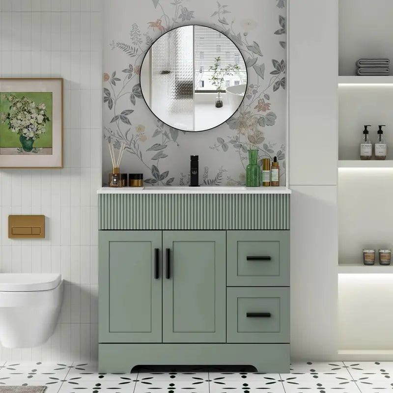 Wavy Line Bathroom Vanity Set – 30″, 36″, 48″ Options with Pre-Installed Sink & Faucet