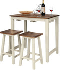 Industrial-Style 3-Piece Counter Height Dining Set: Wood Pub Table + 2 Saddle Stools for Kitchen, Bar, or Restaurant