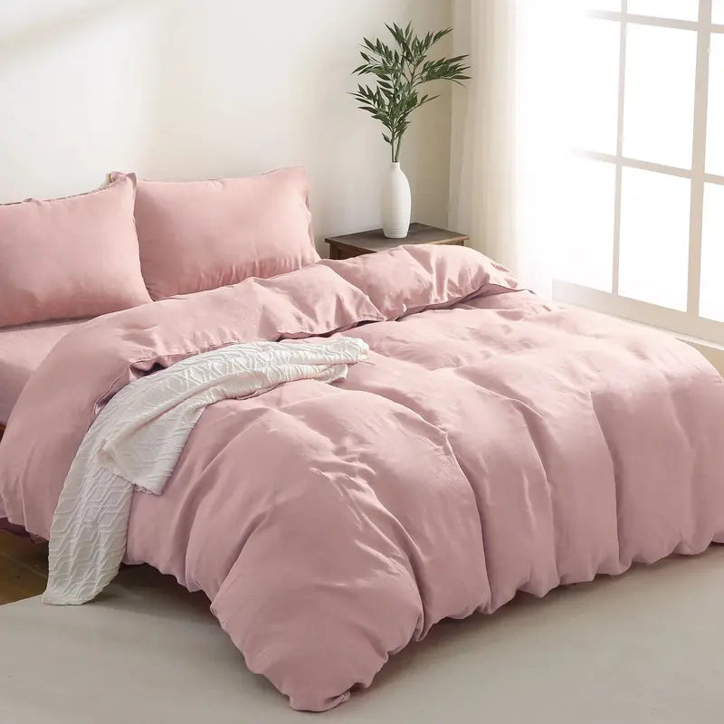 Natural-Linen Duvet Cover – Button Closure, Corner Ties, Breathable Fabric (Full/Queen Size)