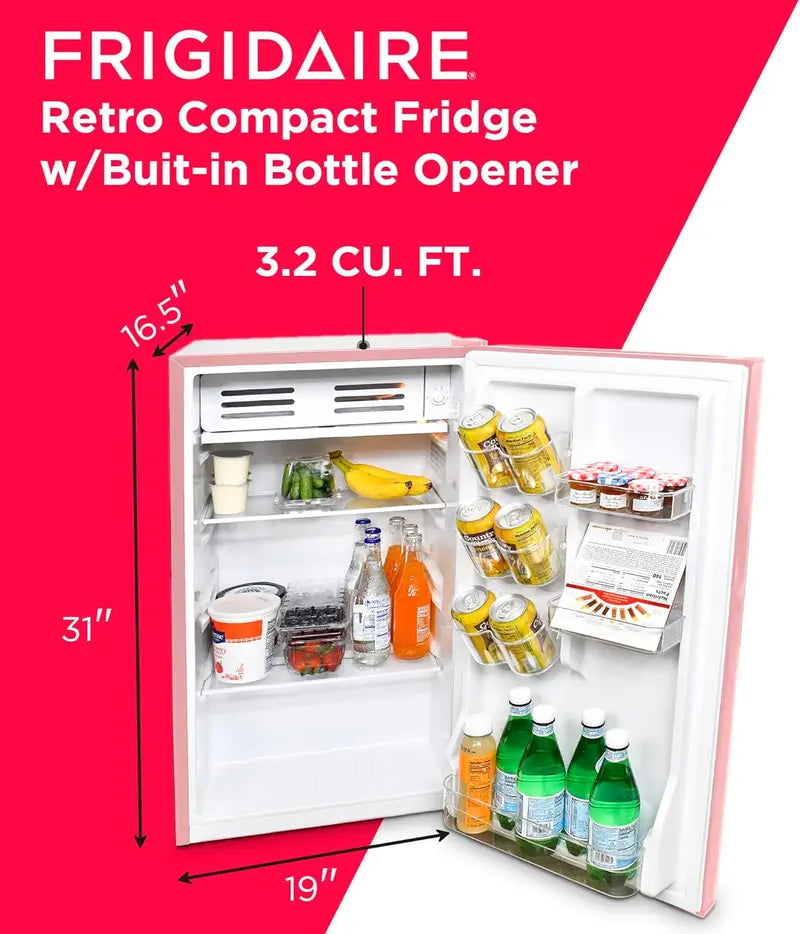 Frigidaire Retro 3.2 Cu. Ft. Pink Coral Bar Fridge with Side Bottle Opener – Compact & Stylish