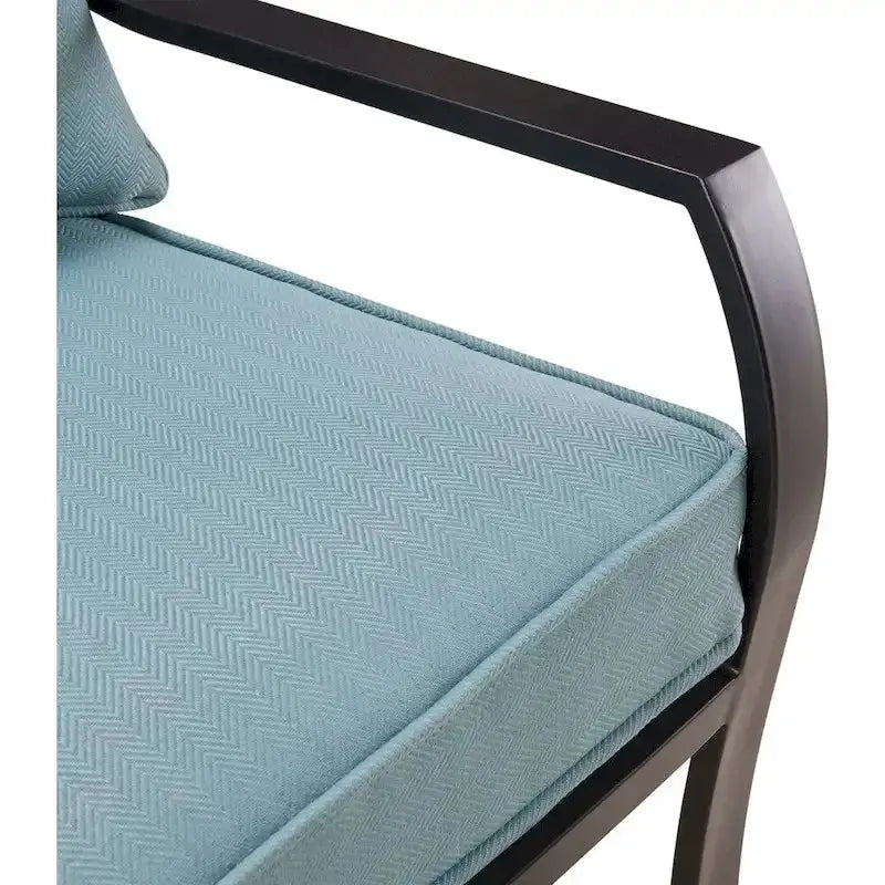 Hanover Lavallette 5-Piece Dining Ensemble — Ocean Blue Chairs, 52-Inch Round Glass Table, Umbrella & Base
