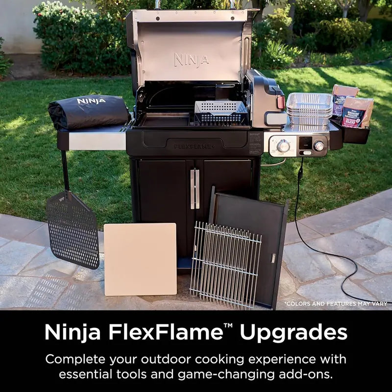 Ninja PG301 FlexFlame Grill & Smoker – 5-in-1 Electric/Propane BBQ System with Digital Controls, Griddle, Pizza Maker & Stainless Finish