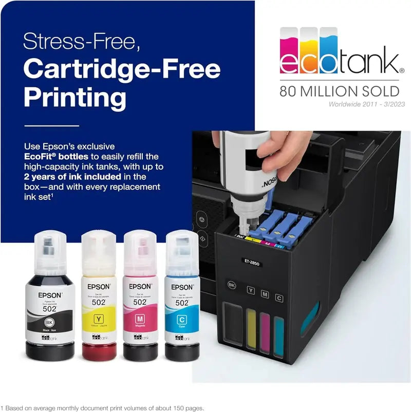 Epson EcoTank ET-4800 Wireless All-in-One Printer – Inkjet, Scanner, Copier, Fax, ADF, Ethernet