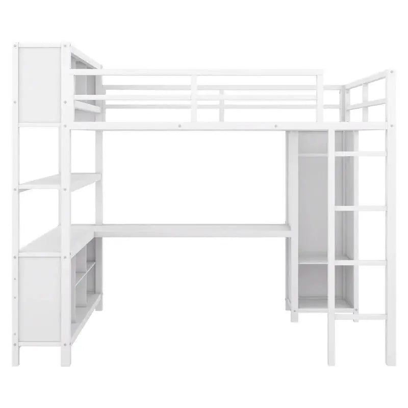 Industrial-Style Loft Bed – Full-Size Metal Frame with Integrated Desk and Wardrobe