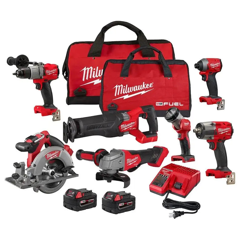 Milwaukee M18 FUEL 7-Piece Cordless Tool Combo Kit – 18V Brushless, Includes 5.0 Ah Batteries