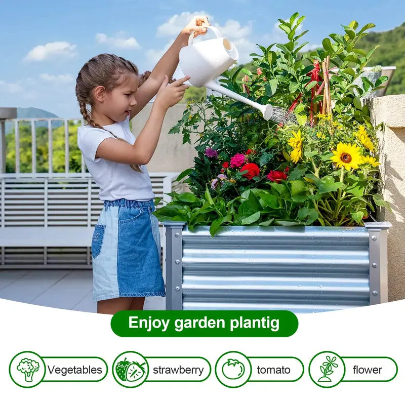 Land Guard Galvanized Steel Raised Garden Bed with Adjustable Height Legs