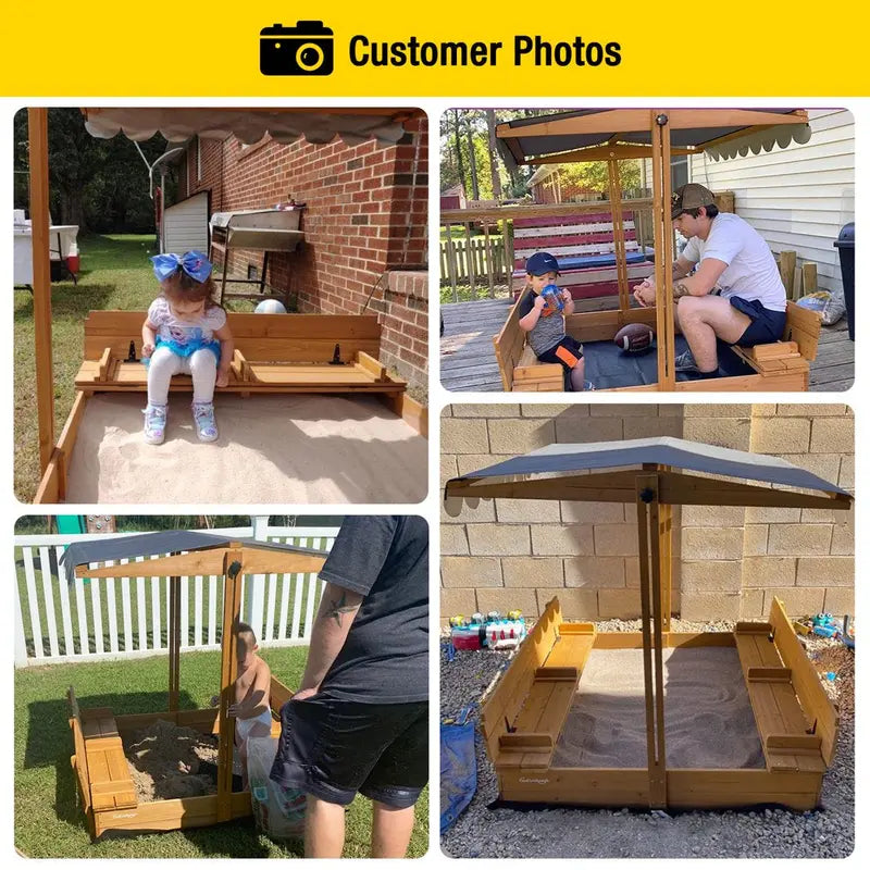 Morgete 47  Outdoor Sandbox for Kids with Lid and Bench