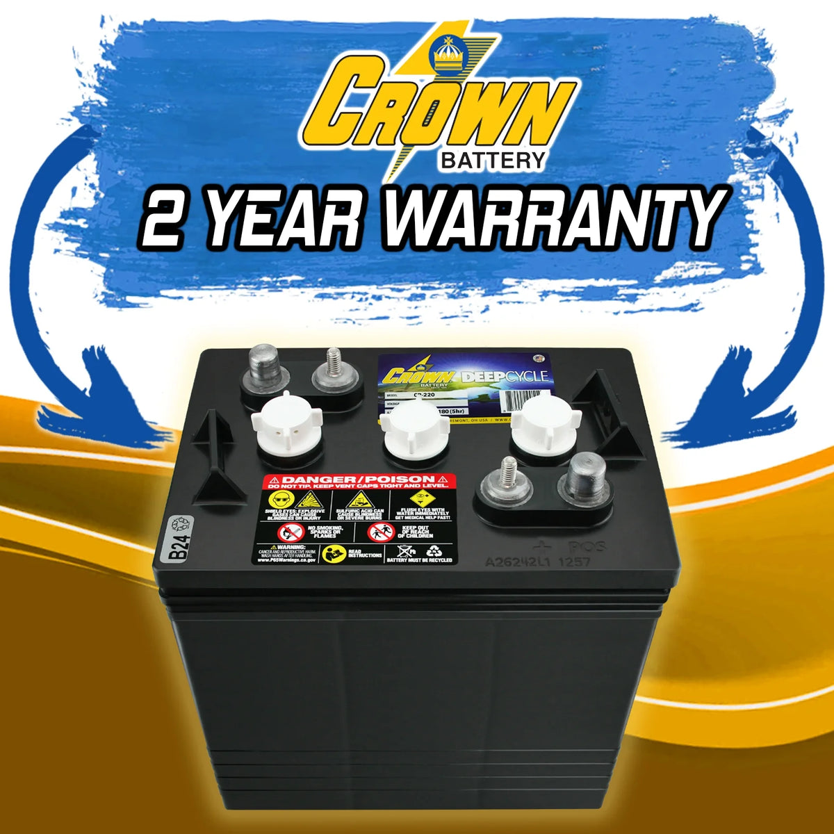 Crown Battery BCI Group GC2 6V 240AH Deep Cycle Golf Cart and Scrubber Battery X6