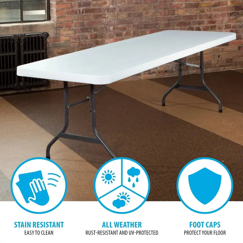 Lifetime 8-Foot Commercial Folding Table – White Granite Finish (Model 22980)