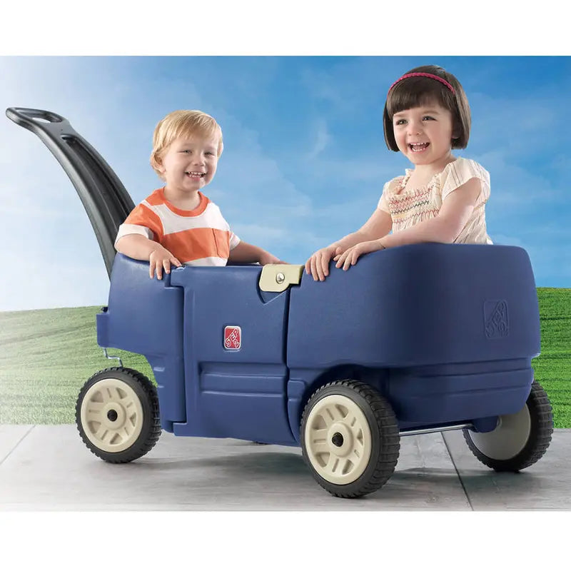 Step2 Wagon for Two Plus Kids Pull Wagon, Blue  Plastic, Seat Belts, Storage, Quiet Wheels, 100 lbs Capacity