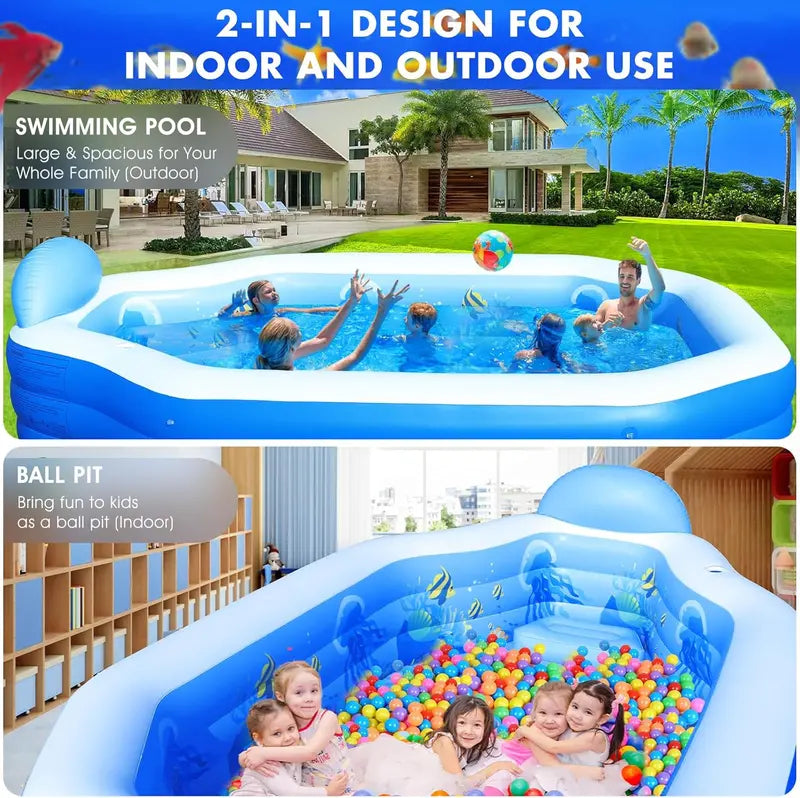 Large Canopy Inflatable Family Pool with Built-in Seats – 118″ x 75″ x 22″, Dark Blue