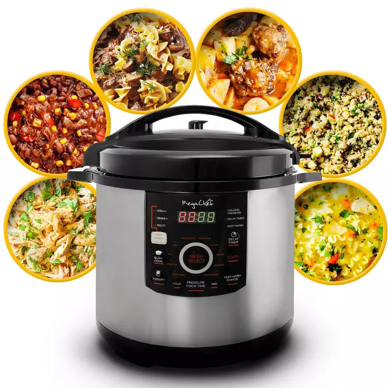 Megachef 12-Quart Digital Pressure Cooker – 15 Preset Programs + Glass Lid