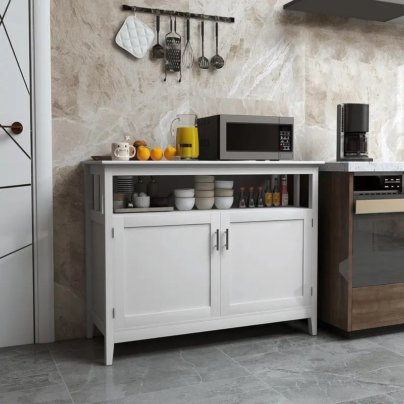 Modern Wall-Mounted Side Cabinet with Barn-Style Doors & Adjustable Shelves – Dining, Bar, or Entryway Storage Unit