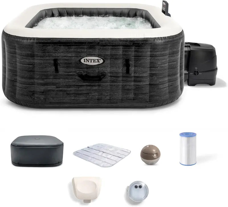 Intex PureSpa Greystone Deluxe Inflatable Hot Tub — FastFill Inflation System + Integrated Heating & Pump