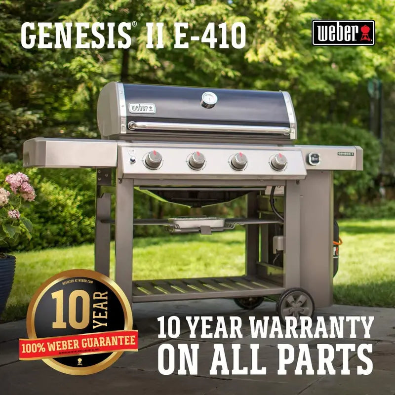Weber Genesis II E-410 Natural Gas Grill – 4-Burner, Black Frame, Hookup-Ready Home Grilling System