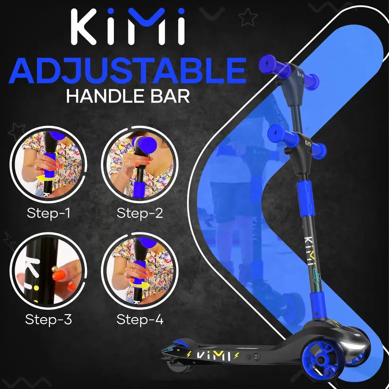KIMI 3-Wheel Kids' Electric Scooter – Adjustable Handle, LED Lights, 10-Mile Range, TSA-Friendly