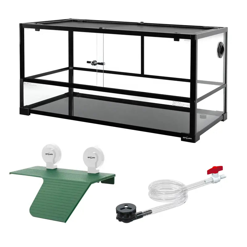REPTIZOO 40 Gallon Turtle Tank with Basking Platform & Ventilated Mesh Cover, Black