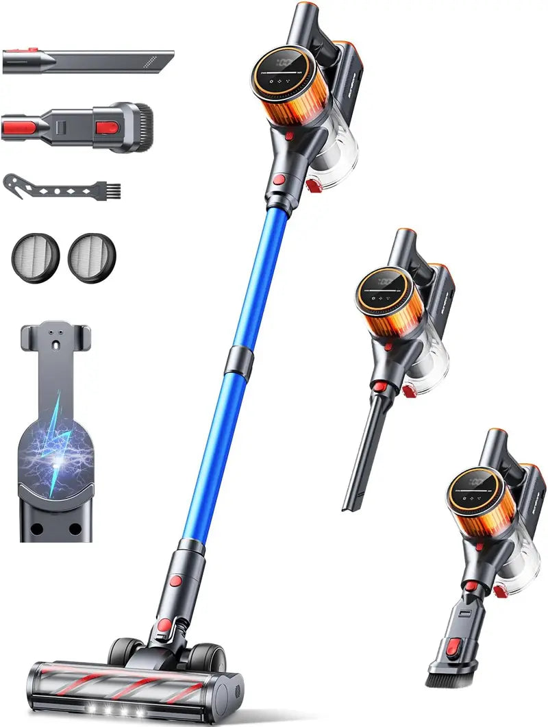 High-Performance Cordless Stick Vacuum – 550W Motor, 45 kPa Suction, 60-Min Runtime, Wall-Mount Charging & Self-Standing Design