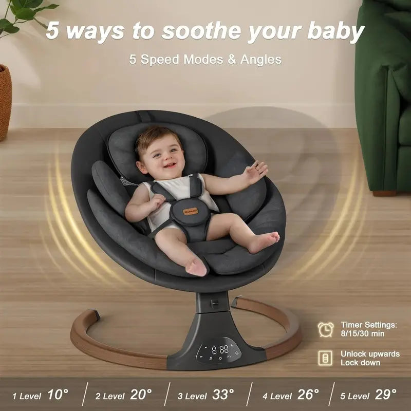 Monamii Bluetooth Infant Swing – 5-Speed Rocking Cradle with Wireless Remote & Built-in Speaker