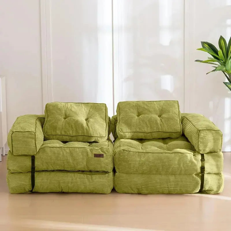 L-Shaped Folding Sofa Bed – Convertible Living Room Lounger with Armrests & Pillows