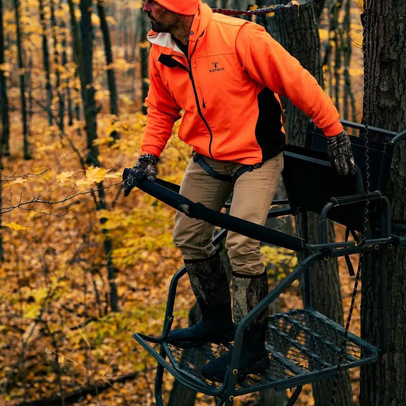 RIVERS EDGE Jumbo Jack Ladder Stand RE658 – Adjustable Shooting Rail, Large Platform, Mesh Seat