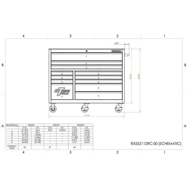 Extreme Tools THD552112RCBL Roller Cabinet – 55″ Blue 12-Drawer Professional Tool Chest