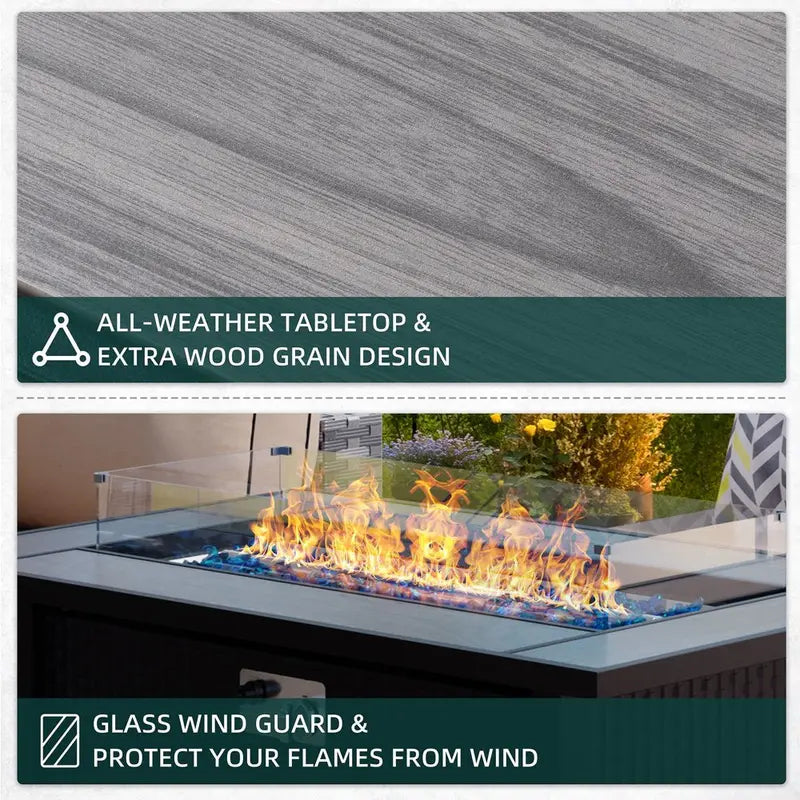 Walsunny 45  Propane Fire Pit Table 50,000 BTU Steel Gas Fire Pit with Lid and Lava Rock Rectangular