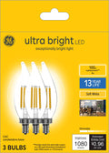 GE Ultra Bright LED Light Bulbs, 100 Watt, Soft White, CA12 Small Base, Clear Finish, 3pk