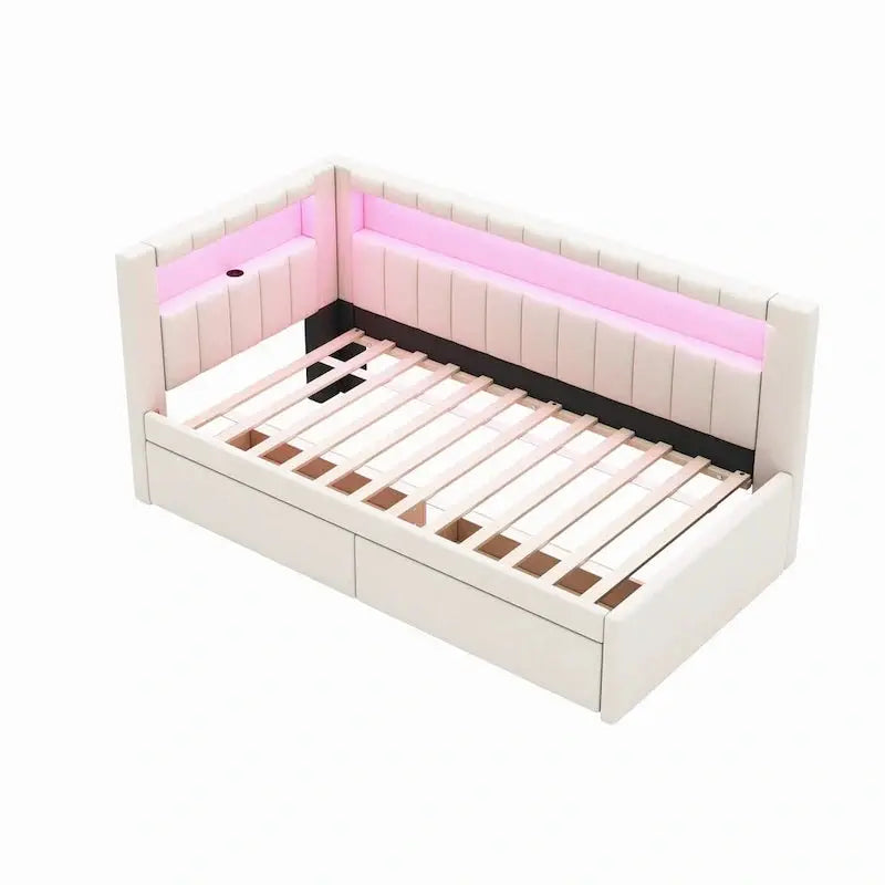 Modern Upholstered Platform Bed Frame – Full or Twin Size with USB Ports, LED Lighting & Dual Storage Drawers