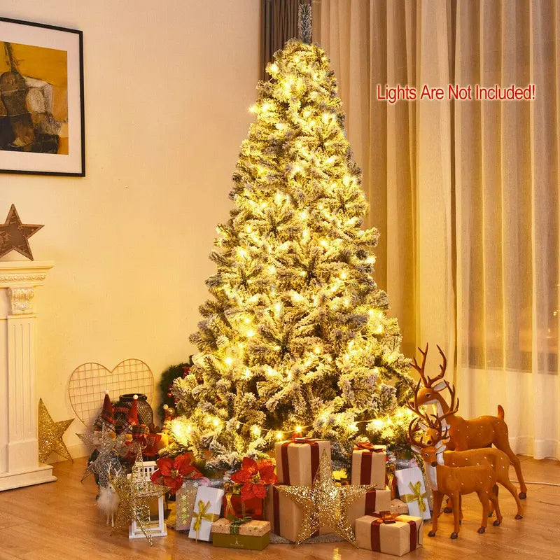 Snow-Flocked Christmas Tree  6ft or 9ft Hinged Pine Style with Realistic Finish