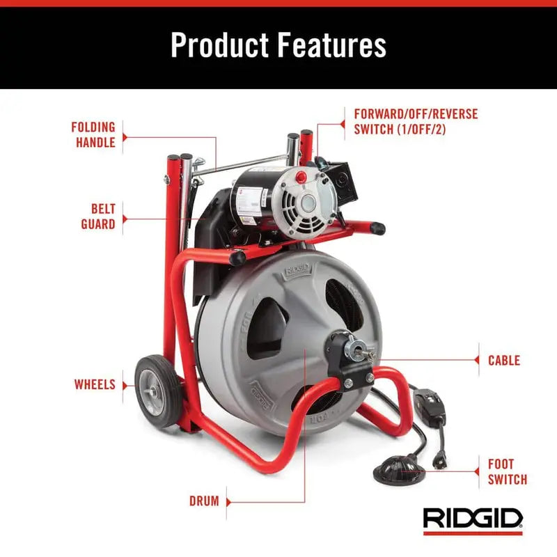 K-400 Drain Auger – 120V Electric Snake with 75-Foot Cable, C-32IW Drum Machine & 4-Piece Tool Kit