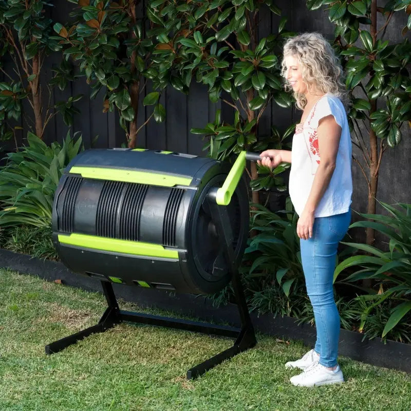 Maze 65-Gallon Dual-Chamber Compost Tumbler with Integrated Cart System
