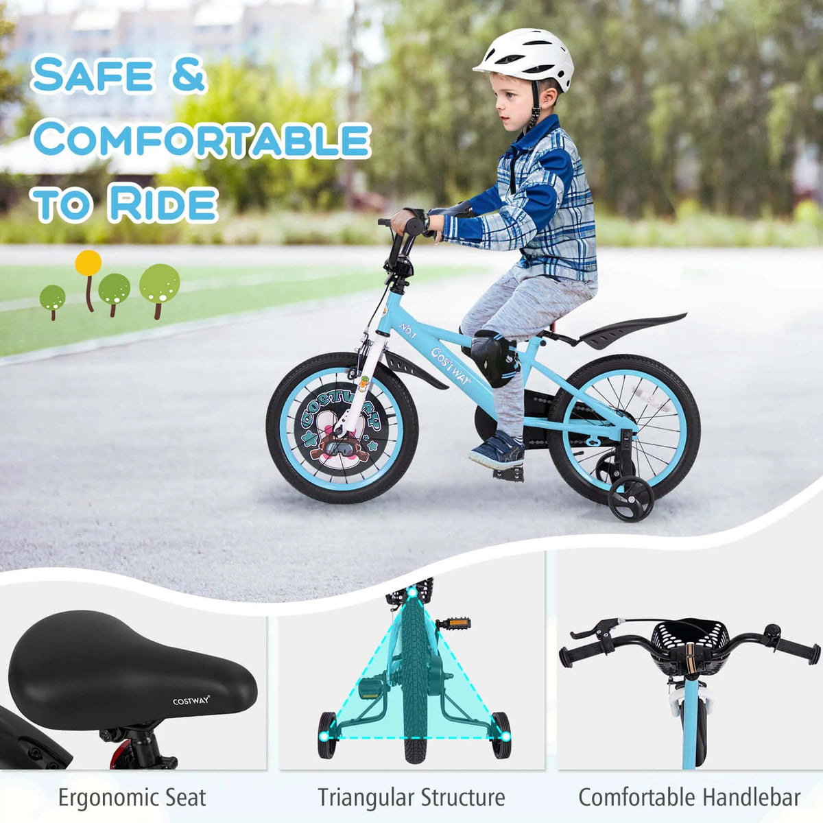 Costway 16" Kid'S Bike for 4 - 7 with Height - Adjustable Handlebar & Saddle Handbrake Blue
