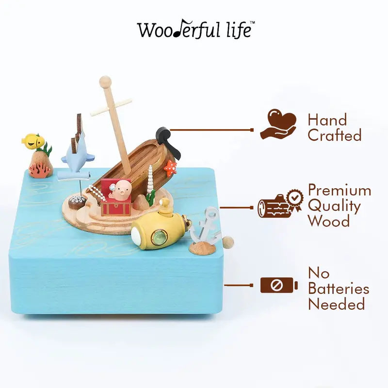 Treasure Hunt Wooden Music Box  Handcrafted Melodic Keepsake with Decorative Design